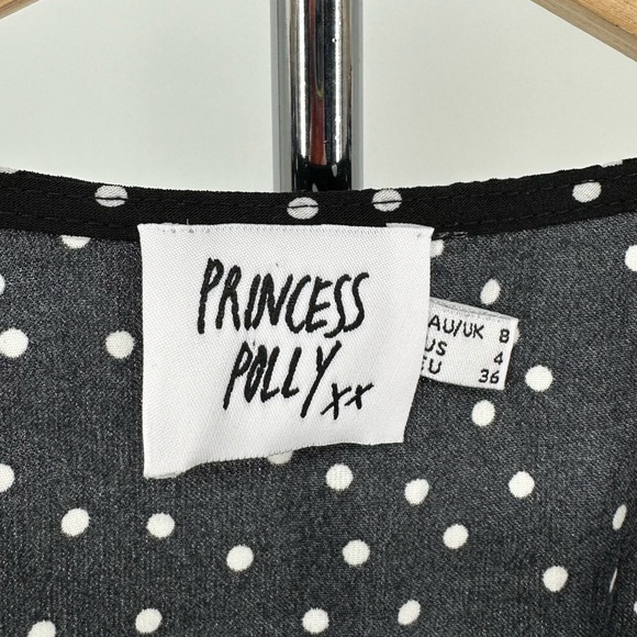 Princess Polly Bobbie Mini Dress Black Polka Dots size 4 V Neck Short Sleeve - Picture 11 of 14